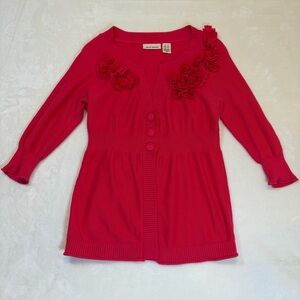 DKNY Hot‎ Pink Floral-Trim Cardigan Sweater